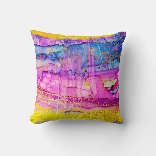 Colorful clouds macro, ink splatter. throw pillow (Front)