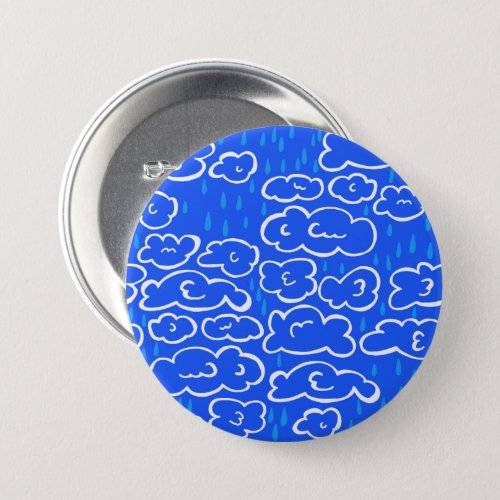 Colorful Clouds Rain Blue Pattern Button