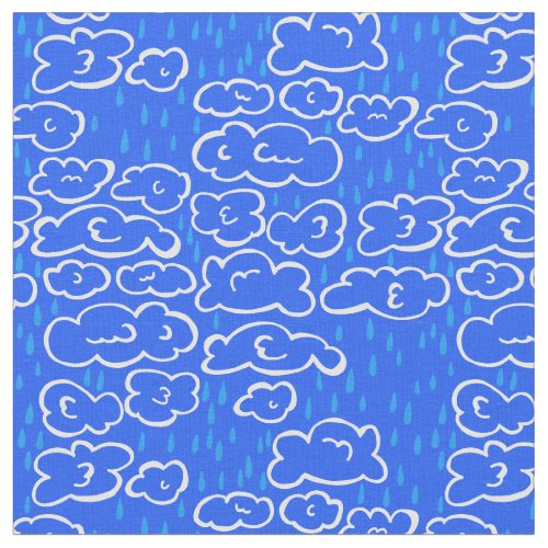 Colorful Clouds Rain Blue Pattern Fabric