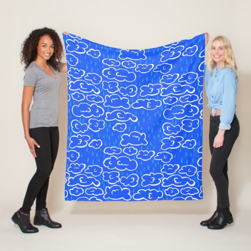 Colorful Clouds Rain Blue Pattern Fleece Blanket