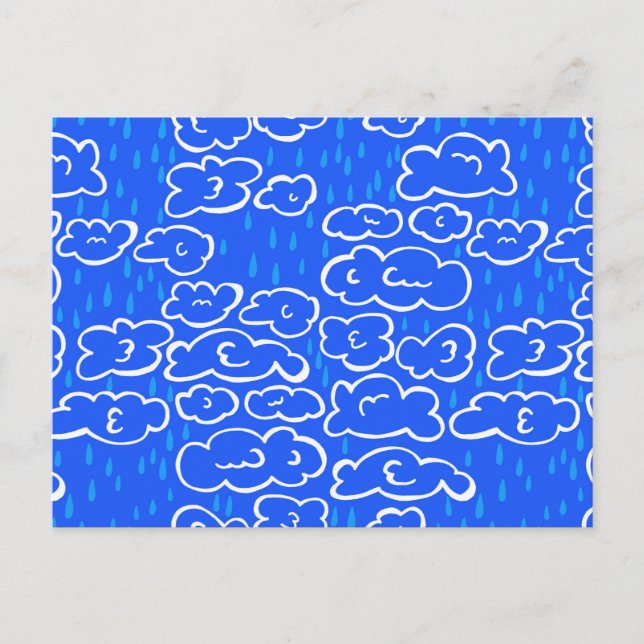 Colorful Clouds Rain Blue Pattern Postcard (Front)