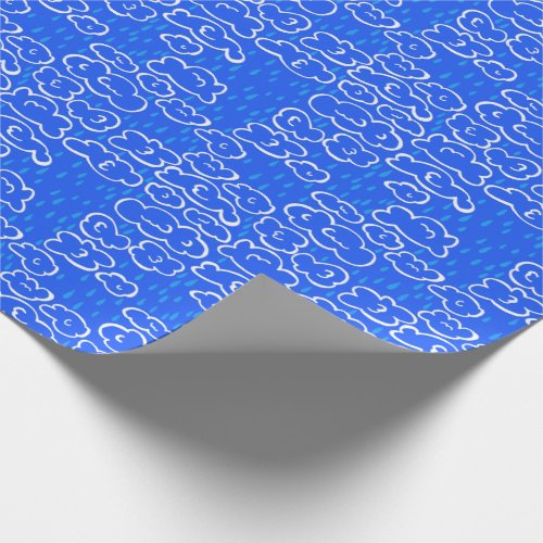 Colorful Clouds Rain Blue Pattern Wrapping Paper