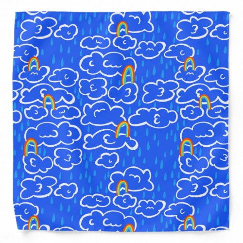 Colorful Clouds Rain Rainbow Blue Pattern Bandana