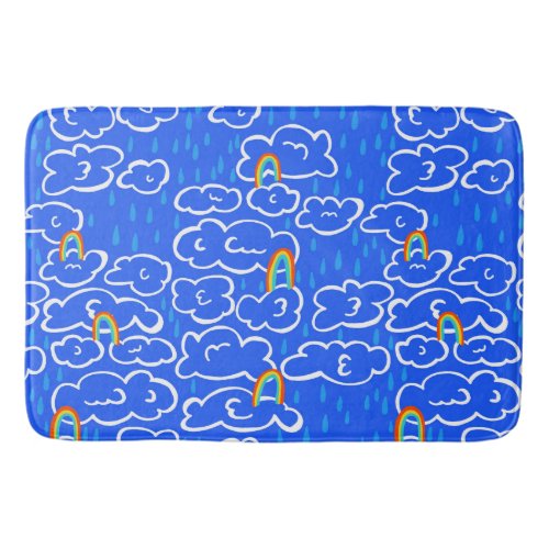 Colorful Clouds Rain Rainbow Blue Pattern Bath Mat