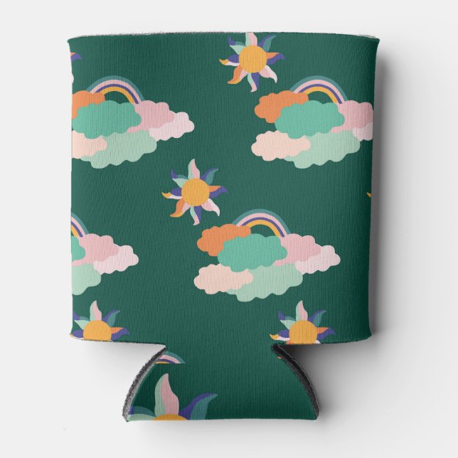 Colorful Clouds Rainbows Seamless Pattern Can Cooler (Front)