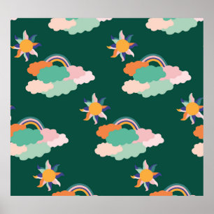 Colorful Clouds Rainbows Seamless Pattern Poster