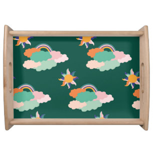 Colorful Clouds Rainbows Seamless Pattern Serving Tray