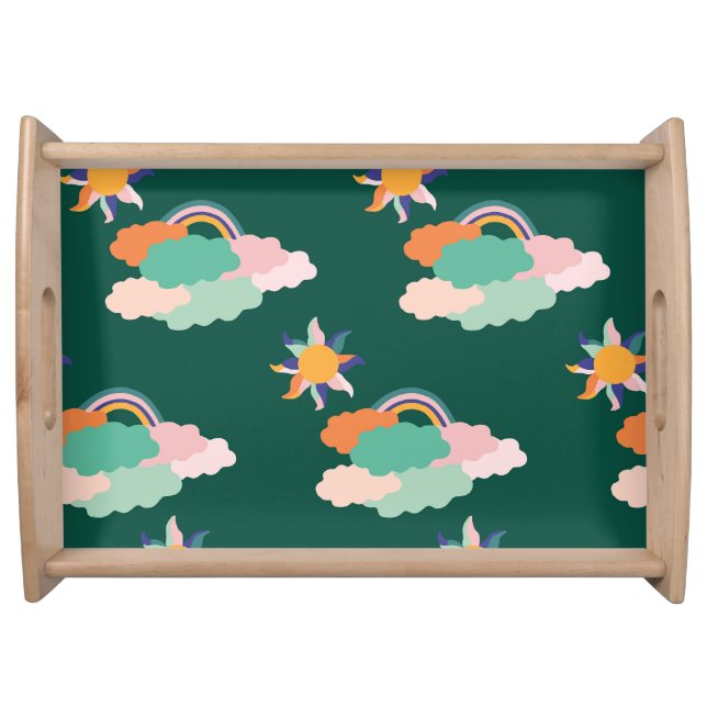 Colorful Clouds Rainbows Seamless Pattern Serving Tray (Front)