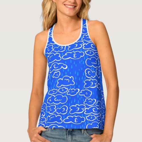 Colorful Clouds Raindrops  Blue Pattern Tank Top