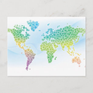 Colorful Clover World Map Postcard