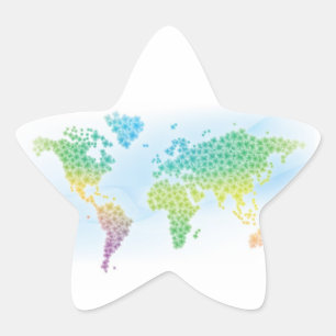 Colorful Clover World Map Star Sticker