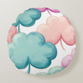 Colorful Clovers Round Pillow