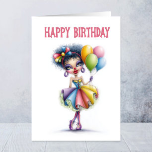Colorful Clown Holding Balloons Birthday Card