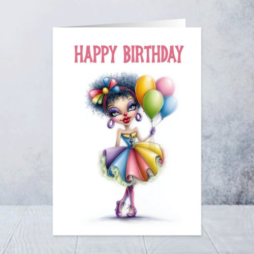 Colorful Clown Holding Balloons Birthday Card