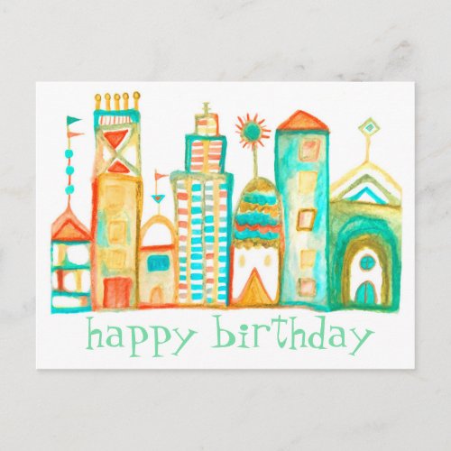 Colorful Clown Town Happy Birthday Postcard