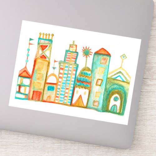 Colorful Clown Town Whimsical Village Sticker