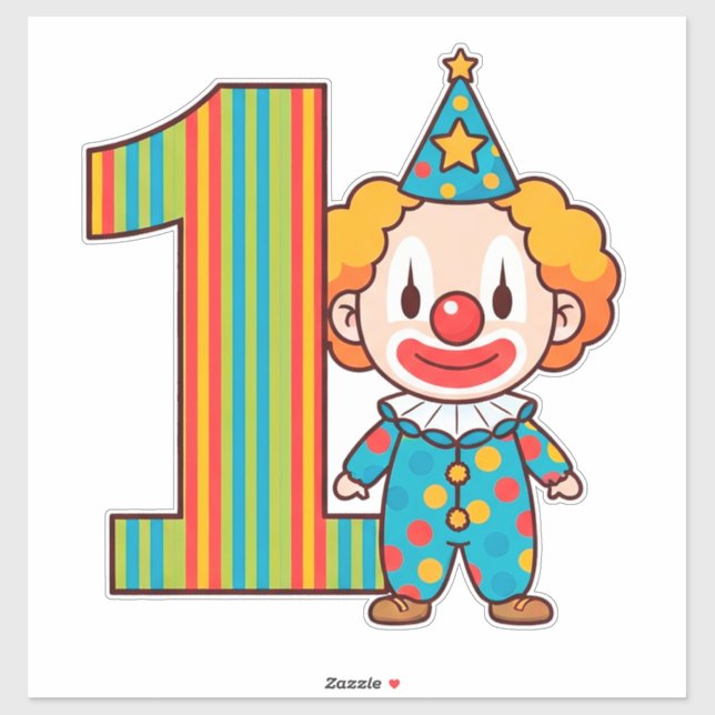 Colorful Clown With Rainbow Number Sticker (Sheet)