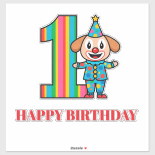 Colorful Clown With Rainbow Number Sticker