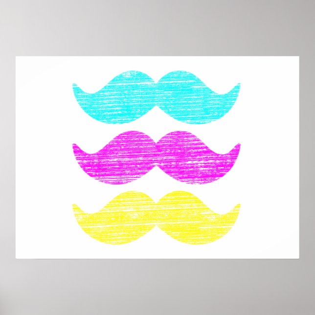 Colorful CMY Mustaches (letterpress style) Poster (Front)