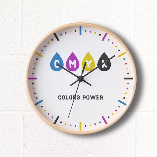 Colorful CMYK Ink Drops Clock