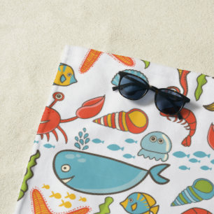 Colorful Coastal Beach Seashore Pattern Beach Towel