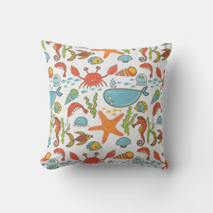 Colorful Coastal Beach Seashore Pattern Throw Pillow