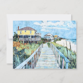  Colorful Coastal Boardwalk and Beach Houses Postcard