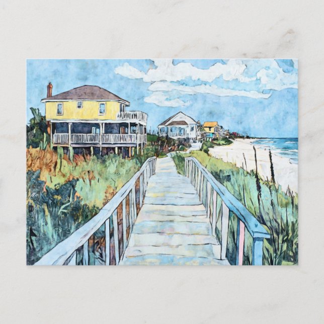  Colorful Coastal Boardwalk and Beach Houses Postcard (Front)