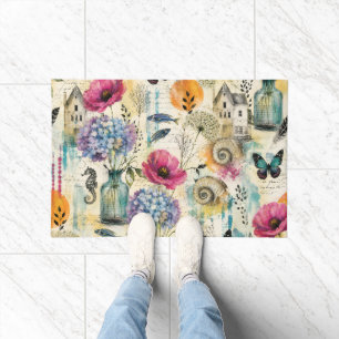 Colorful Coastal Botanical watercolor Pattern Doormat