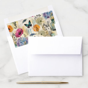 Colorful Coastal Botanical watercolor Pattern Envelope Liner