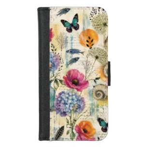 Colorful Coastal Botanical watercolor Pattern iPhone 8/7 Wallet Case