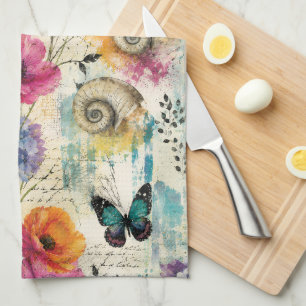 Colorful Coastal Botanical watercolor Pattern Kitchen Towel