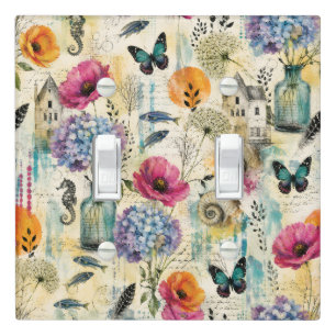Colorful Coastal Botanical watercolor Pattern Light Switch Cover