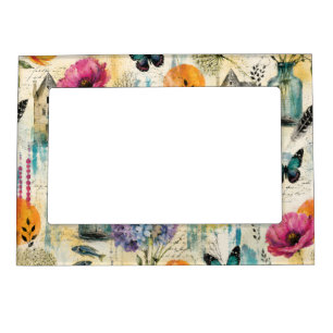 Colorful Coastal Botanical watercolor Pattern Magnetic Frame