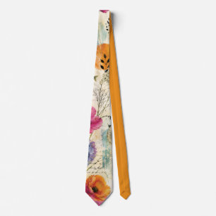 Colorful Coastal Botanical watercolor Pattern Neck Tie