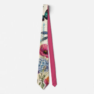 Colorful Coastal Botanical watercolor Pattern Neck Tie