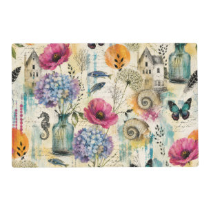 Colorful Coastal Botanical watercolor Pattern Placemat