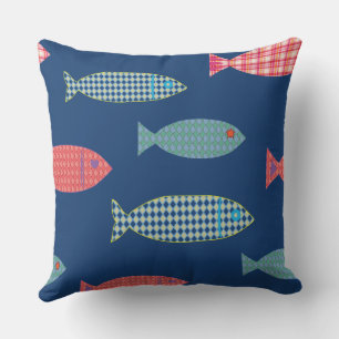 Colorful Coastal Fish Pattern Throw Pillow