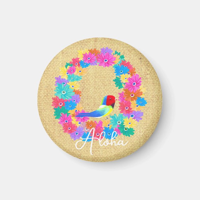 Colorful Coastal Rustic Bird 'Aloha'  Magnet (Front)