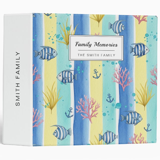 Colorful Coastal Sea Life Pattern (10) 3 Ring Binder (Front/Spine)