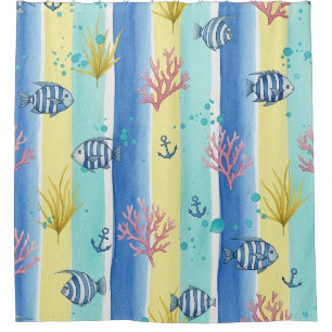 Colorful Coastal Sea Life Pattern (10) Shower Curtain