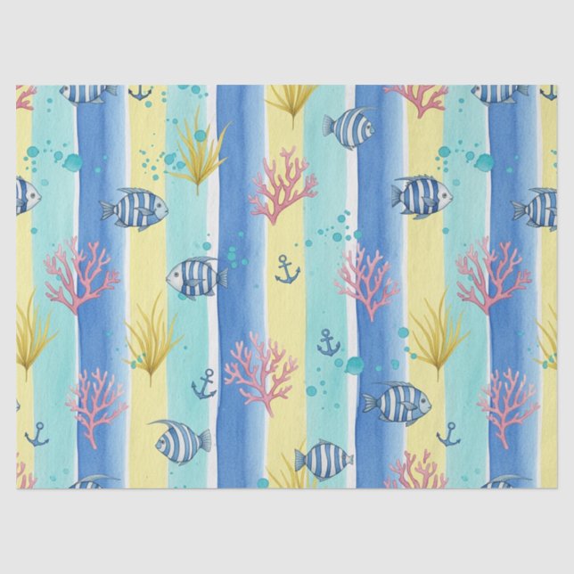 Colorful Coastal Sea Life Pattern (10) Tissue Paper (Front)