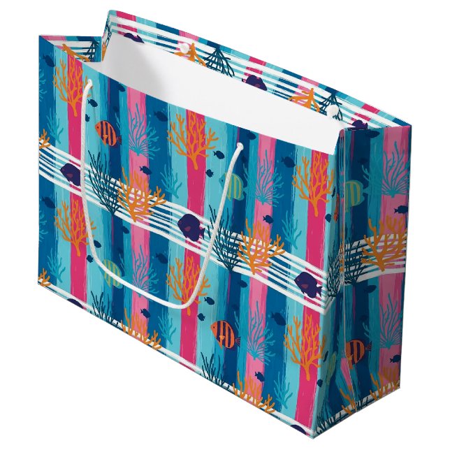 Colorful Coastal Sea Life Pattern (11) Large Gift Bag (Front Angled)