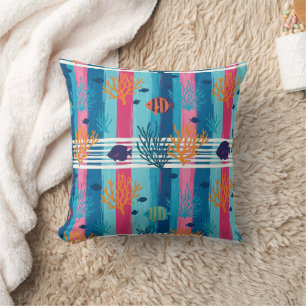 Colorful Coastal Sea Life Pattern (11) Throw Pillow