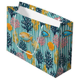 Colorful Coastal Sea Life Pattern (12) Large Gift Bag