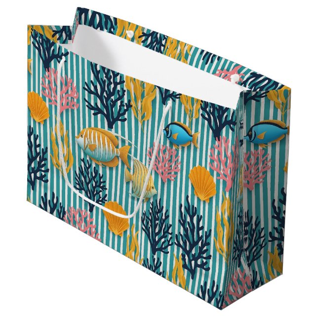 Colorful Coastal Sea Life Pattern (12) Large Gift Bag (Front Angled)