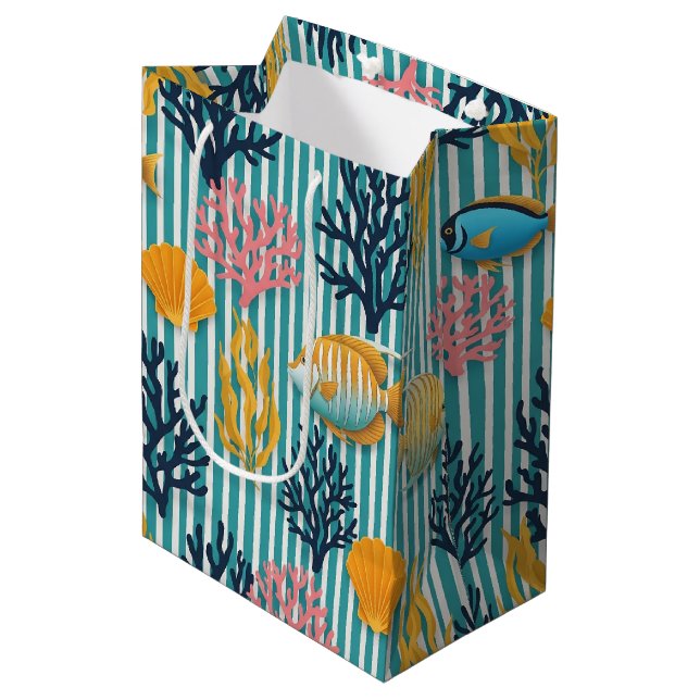 Colorful Coastal Sea Life Pattern (12) Medium Gift Bag (Front Angled)