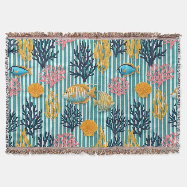 Colorful Coastal Sea Life Pattern (12) Throw Blanket (Front)