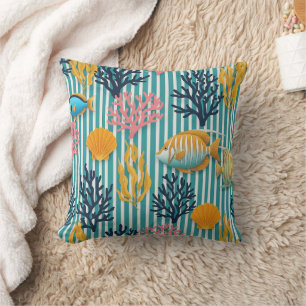 Colorful Coastal Sea Life Pattern (12) Throw Pillow