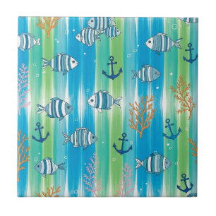 Colorful Coastal Sea Life Pattern (13) Ceramic Tile